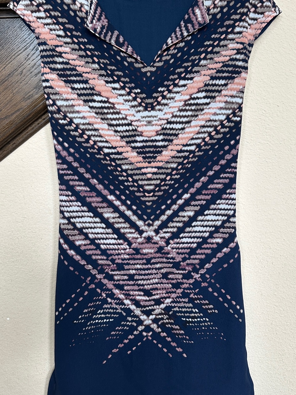 Mexx Summer Dress Chevron Geometric Pattern Navy Blue Pink Striped Lined Size 2
